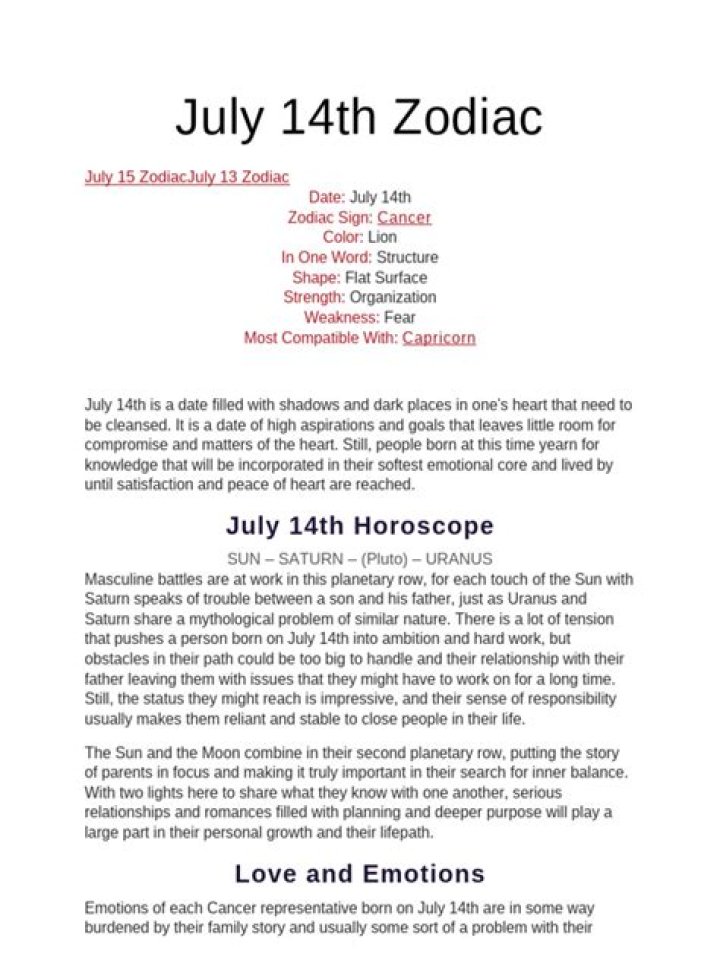 The Enigmatic World Of The 14th July Zodiac